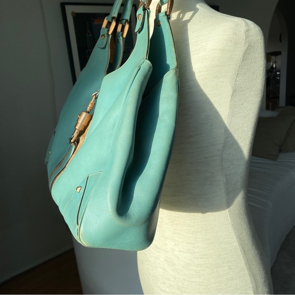 Gucci Turquoise Jackie O Large Leather Hobo Handbag - Picture 4 of 16